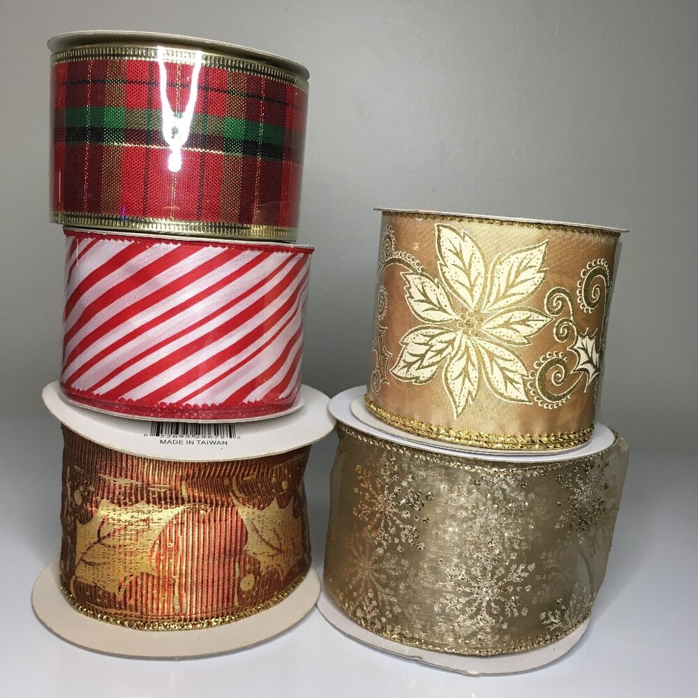 5 Rolls Wired Christmas Ribbon